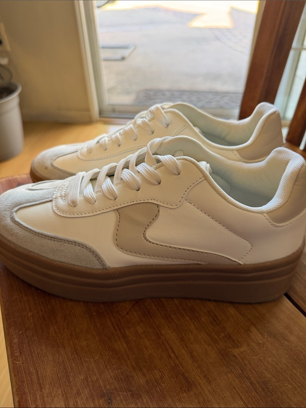 TOP Moda White and Tan Platform Sneakers